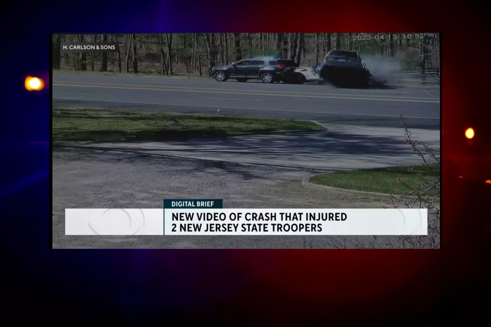 An accident involving an SUV hitting a NJ state police vehicle was caught on camera - Photo: YouTube user CBS Philadelphia